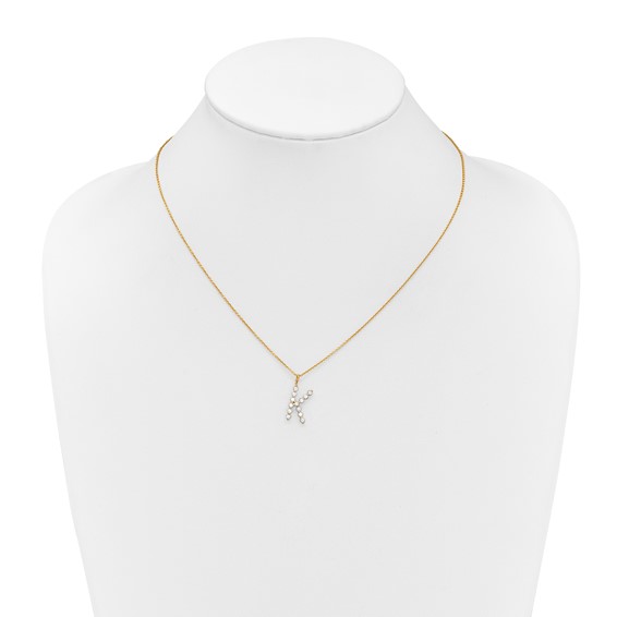 True Origin 14K Yellow Gold 3/8 carat Lab Grown Diamond VS+ F+ Complete Alphabet K Pendant Necklace