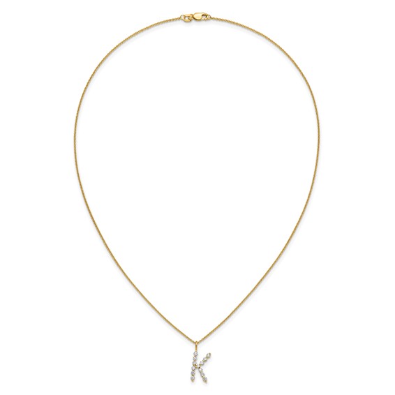 True Origin 14K Yellow Gold 3/8 carat Lab Grown Diamond VS+ F+ Complete Alphabet K Pendant Necklace