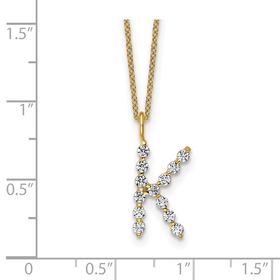 True Origin 14K Yellow Gold 3/8 carat Lab Grown Diamond VS+ F+ Complete Alphabet K Pendant Necklace
