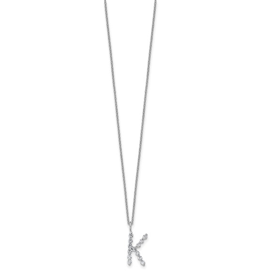 True Origin 14K White Gold 3/8 carat Lab Grown Diamond VS+ F+ Complete Alphabet K Pendant Necklace