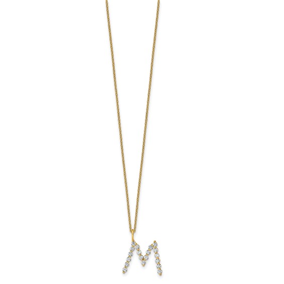 True Origin 14K Yellow Gold 5/8 carat Lab Grown Diamond VS+ F+ Complete Alphabet M Pendant Necklace