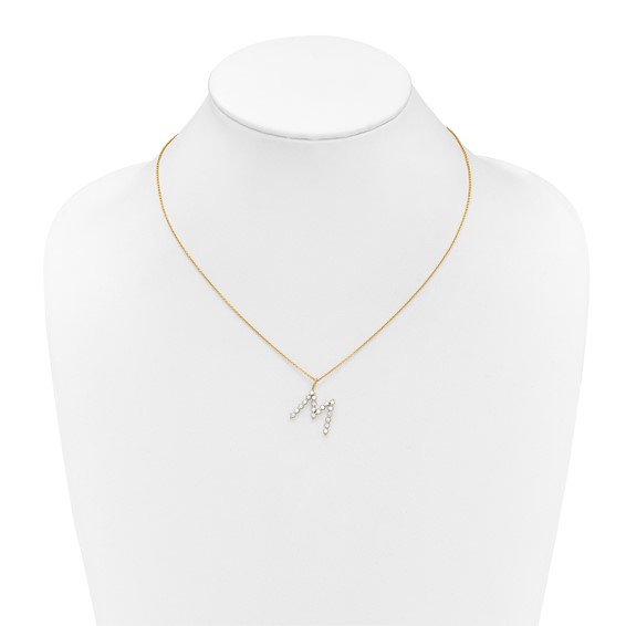 True Origin 14K Yellow Gold 5/8 carat Lab Grown Diamond VS+ F+ Complete Alphabet M Pendant Necklace