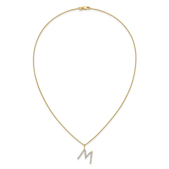 True Origin 14K Yellow Gold 5/8 carat Lab Grown Diamond VS+ F+ Complete Alphabet M Pendant Necklace