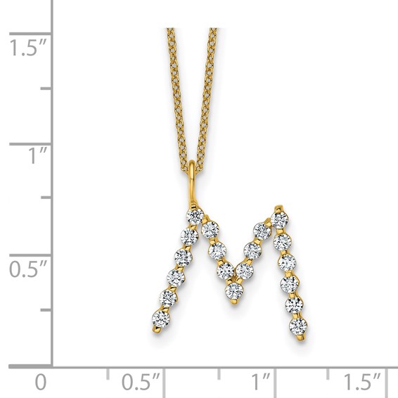 True Origin 14K Yellow Gold 5/8 carat Lab Grown Diamond VS+ F+ Complete Alphabet M Pendant Necklace