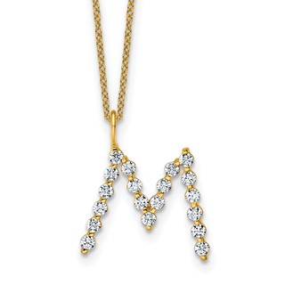 True Origin 14K Yellow Gold 5/8 carat Lab Grown Diamond VS+ F+ Complete Alphabet M Pendant Necklace
