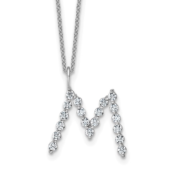 True Origin 14K White Gold 5/8 carat Lab Grown Diamond VS+ F+ Complete Alphabet M Pendant Necklace