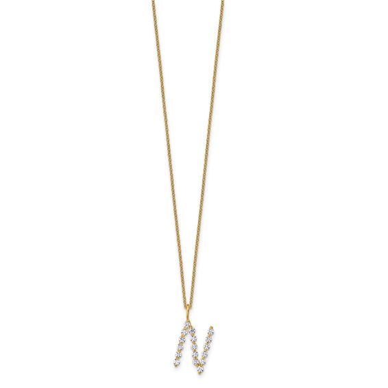 True Origin 14K Yellow Gold 5/8 carat Lab Grown Diamond VS+ F+ Complete Alphabet N Pendant Necklace