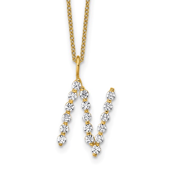 True Origin 14K Yellow Gold 5/8 carat Lab Grown Diamond VS+ F+ Complete Alphabet N Pendant Necklace