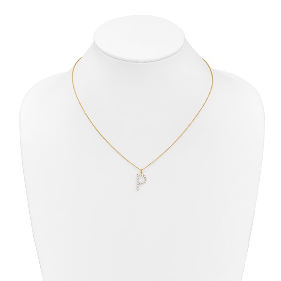 True Origin 14K Yellow Gold 3/8 carat Lab Grown Diamond VS+ F+ Complete Alphabet P Pendant Necklace