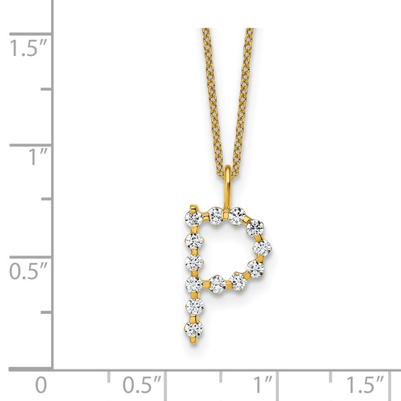 True Origin 14K Yellow Gold 3/8 carat Lab Grown Diamond VS+ F+ Complete Alphabet P Pendant Necklace
