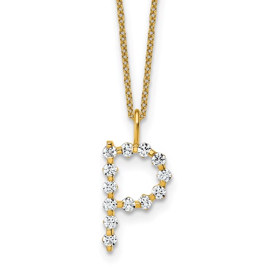 True Origin 14K Yellow Gold 3/8 carat Lab Grown Diamond VS+ F+ Complete Alphabet P Pendant Necklace