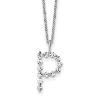 True Origin 14K White Gold 3/8 carat Lab Grown Diamond VS+ F+ Complete Alphabet P Pendant Necklace