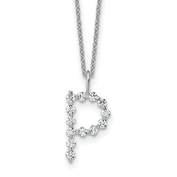 True Origin 14K White Gold 3/8 carat Lab Grown Diamond VS+ F+ Complete Alphabet P Pendant Necklace