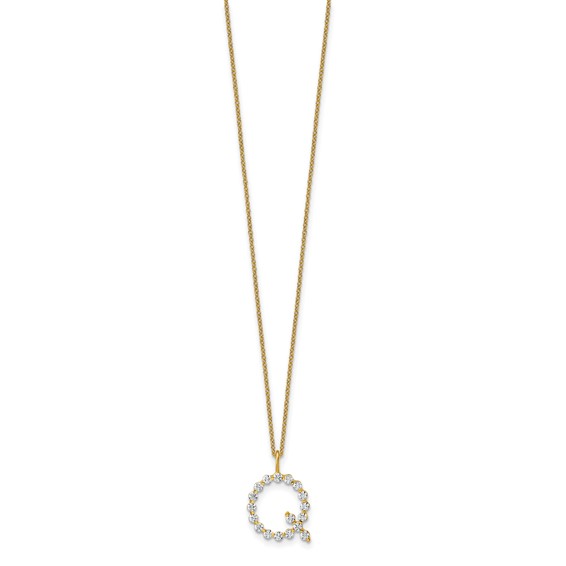 True Origin 14K Yellow Gold 5/8 carat Lab Grown Diamond VS+ F+ Complete Alphabet Q Pendant Necklace