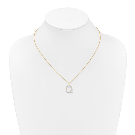 True Origin 14K Yellow Gold 5/8 carat Lab Grown Diamond VS+ F+ Complete Alphabet Q Pendant Necklace