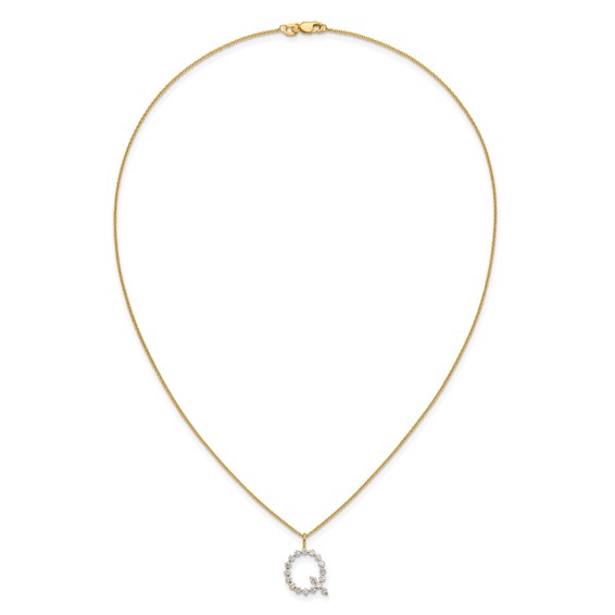 True Origin 14K Yellow Gold 5/8 carat Lab Grown Diamond VS+ F+ Complete Alphabet Q Pendant Necklace