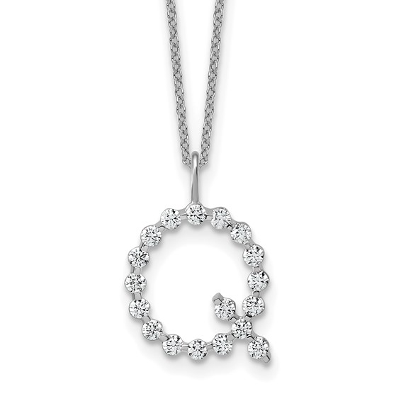 True Origin 14K White Gold 5/8 carat Lab Grown Diamond VS+ F+ Complete Alphabet Q Pendant Necklace