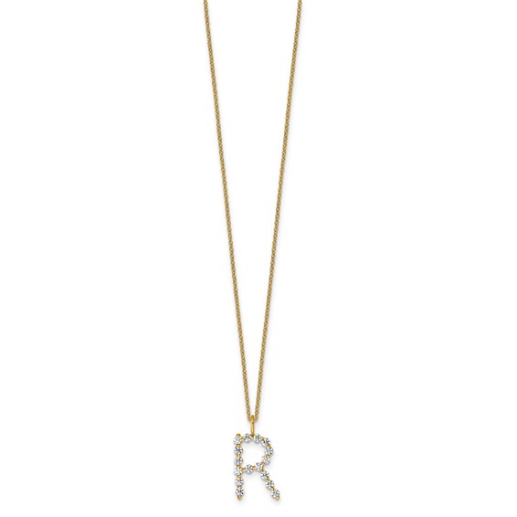 True Origin 14K Yellow Gold 1/2 carat Lab Grown Diamond VS+ F+ Complete Alphabet R Pendant Necklace
