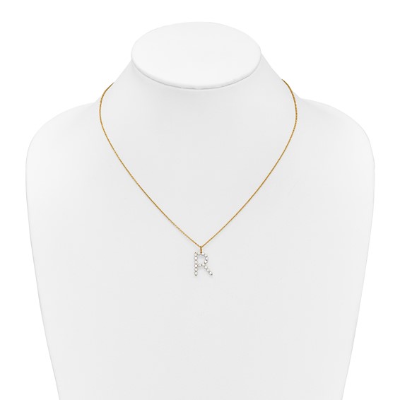 True Origin 14K Yellow Gold 1/2 carat Lab Grown Diamond VS+ F+ Complete Alphabet R Pendant Necklace