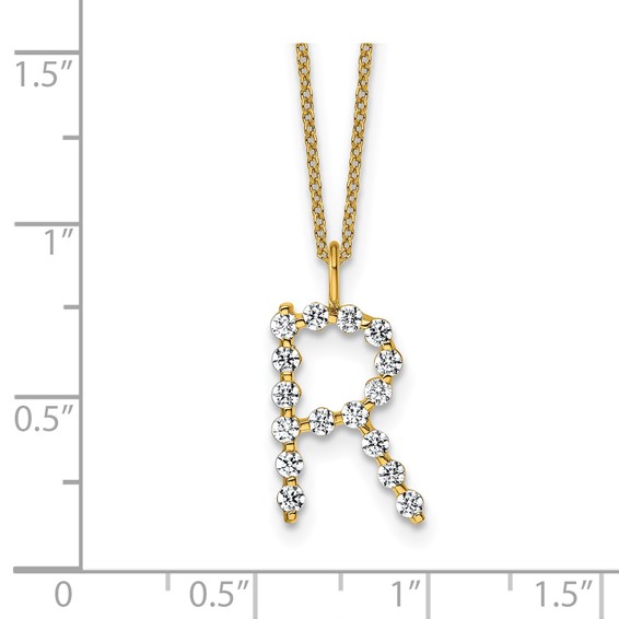 True Origin 14K Yellow Gold 1/2 carat Lab Grown Diamond VS+ F+ Complete Alphabet R Pendant Necklace