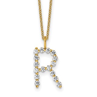 True Origin 14K Yellow Gold 1/2 carat Lab Grown Diamond VS+ F+ Complete Alphabet R Pendant Necklace