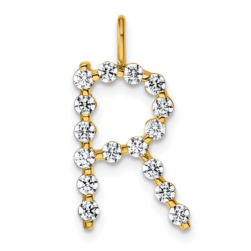 True Origin 14K Yellow Gold 0.50 Carat Lab Grown Diamond VS+ F+ Complete Alphabet R Pendant