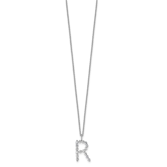 True Origin 14K White Gold 1/2 carat Lab Grown Diamond VS+ F+ Complete Alphabet R Pendant Necklace