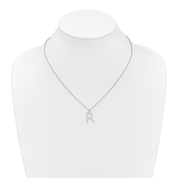 True Origin 14K White Gold 1/2 carat Lab Grown Diamond VS+ F+ Complete Alphabet R Pendant Necklace