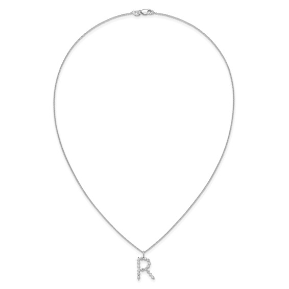 True Origin 14K White Gold 1/2 carat Lab Grown Diamond VS+ F+ Complete Alphabet R Pendant Necklace