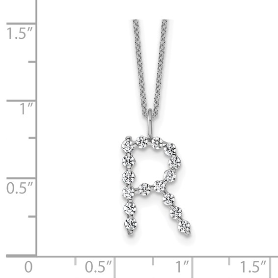 True Origin 14K White Gold 1/2 carat Lab Grown Diamond VS+ F+ Complete Alphabet R Pendant Necklace