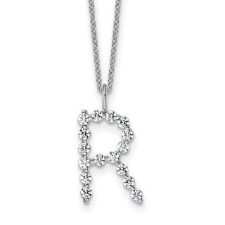 True Origin 14K White Gold 1/2 carat Lab Grown Diamond VS+ F+ Complete Alphabet R Pendant Necklace