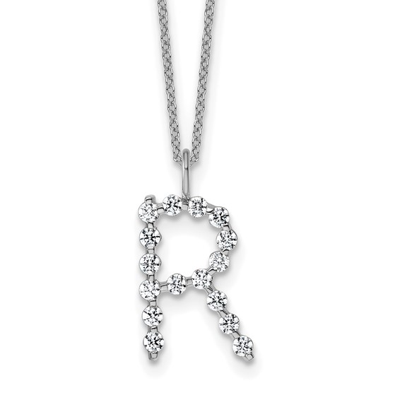 True Origin 14K White Gold 1/2 carat Lab Grown Diamond VS+ F+ Complete Alphabet R Pendant Necklace