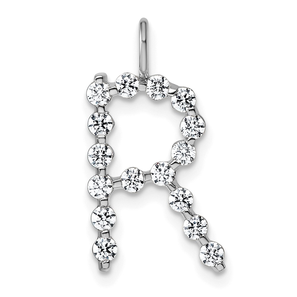 True Origin 14K White Gold 0.50 Carat Lab Grown Diamond VS+ F+ Complete Alphabet R Pendant