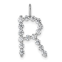 True Origin 14K White Gold 0.50 Carat Lab Grown Diamond VS+ F+ Complete Alphabet R Pendant view 1
