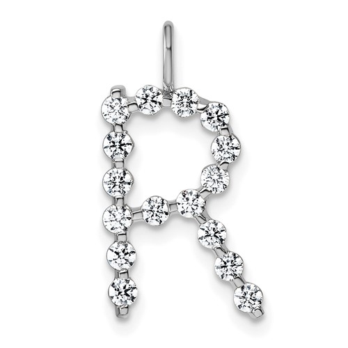 True Origin 14K White Gold 0.50 Carat Lab Grown Diamond VS+ F+ Complete Alphabet R Pendant
