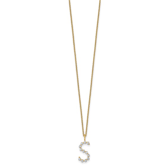 True Origin 14K Yellow Gold 1/2 carat Lab Grown Diamond VS+ F+ Complete Alphabet S Pendant Necklace