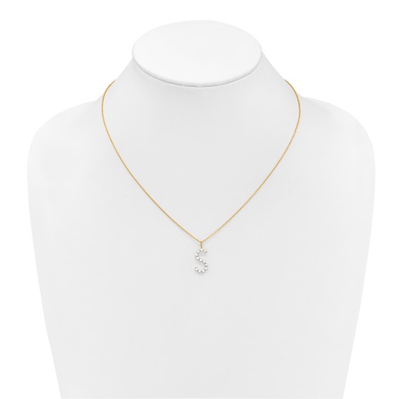 True Origin 14K Yellow Gold 1/2 carat Lab Grown Diamond VS+ F+ Complete Alphabet S Pendant Necklace