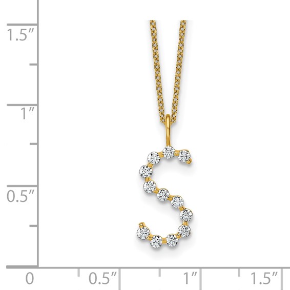 True Origin 14K Yellow Gold 1/2 carat Lab Grown Diamond VS+ F+ Complete Alphabet S Pendant Necklace