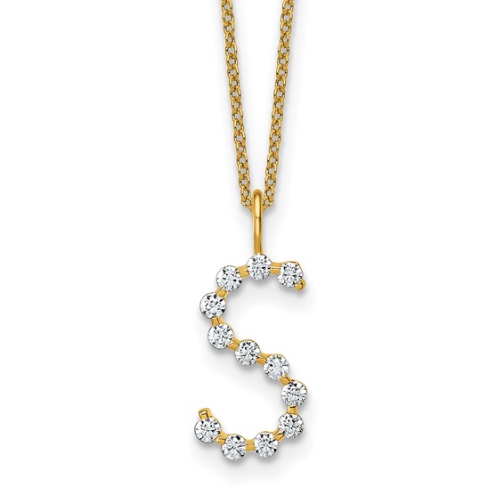True Origin 14K Yellow Gold 1/2 carat Lab Grown Diamond VS+ F+ Complete Alphabet S Pendant Necklace