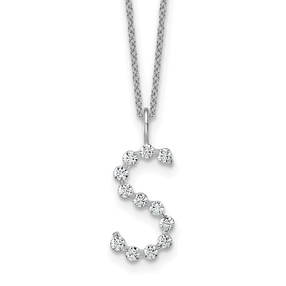 True Origin 14K White Gold 1/2 carat Lab Grown Diamond VS+ F+ Complete Alphabet S Pendant Necklace