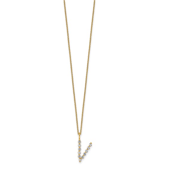 True Origin 14K Yellow Gold 3/8 carat Lab Grown Diamond VS+ F+ Complete Alphabet V Pendant Necklace