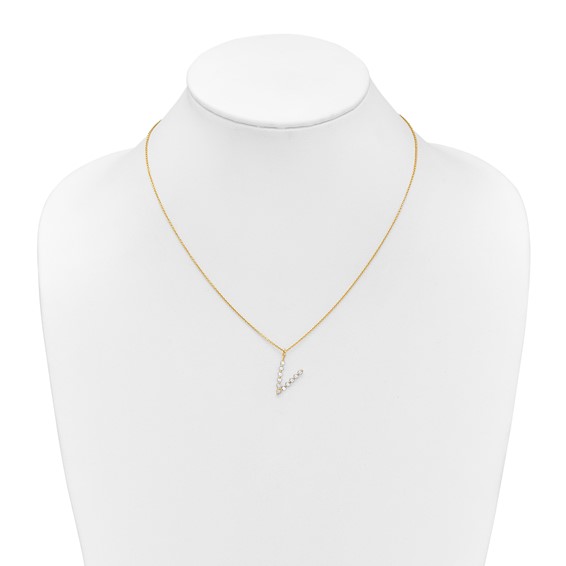 True Origin 14K Yellow Gold 3/8 carat Lab Grown Diamond VS+ F+ Complete Alphabet V Pendant Necklace