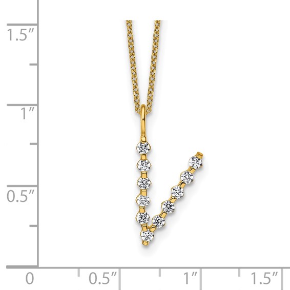 True Origin 14K Yellow Gold 3/8 carat Lab Grown Diamond VS+ F+ Complete Alphabet V Pendant Necklace