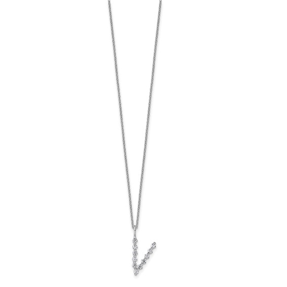 True Origin 14K White Gold 3/8 carat Lab Grown Diamond VS+ F+ Complete Alphabet V Pendant Necklace