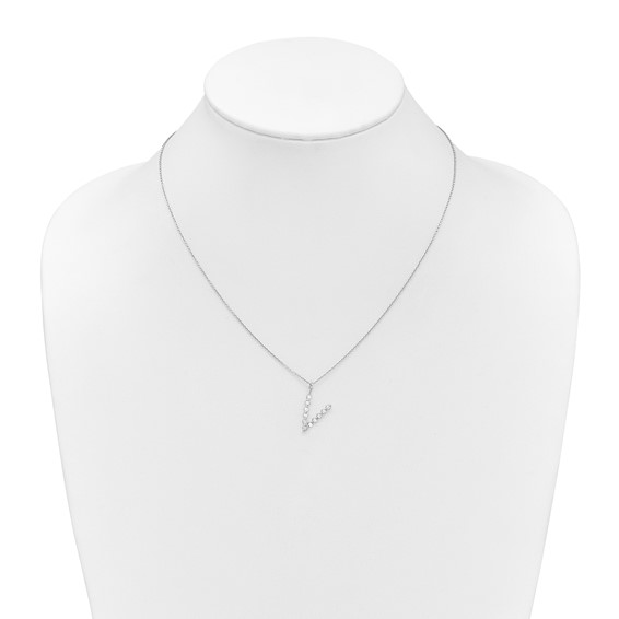 True Origin 14K White Gold 3/8 carat Lab Grown Diamond VS+ F+ Complete Alphabet V Pendant Necklace