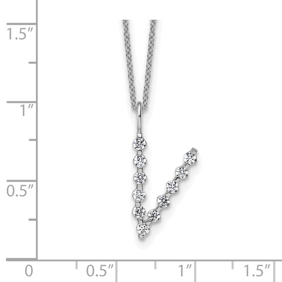 True Origin 14K White Gold 3/8 carat Lab Grown Diamond VS+ F+ Complete Alphabet V Pendant Necklace