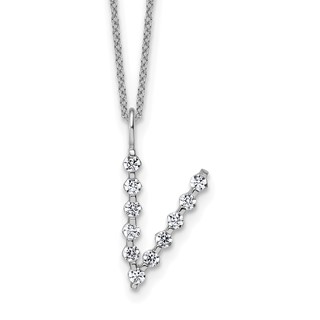 True Origin 14K White Gold 3/8 carat Lab Grown Diamond VS+ F+ Complete Alphabet V Pendant Necklace