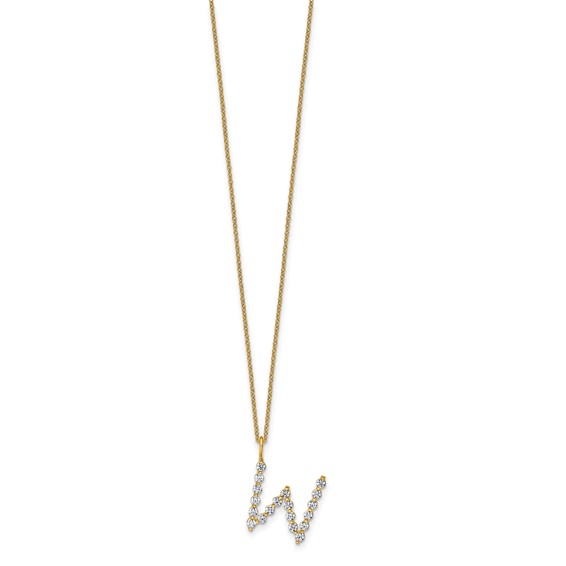 True Origin 14K Yellow Gold 5/8 carat Lab Grown Diamond VS+ F+ Complete Alphabet W Pendant Necklace