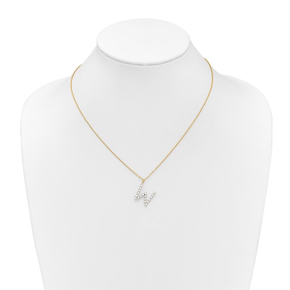 True Origin 14K Yellow Gold 5/8 carat Lab Grown Diamond VS+ F+ Complete Alphabet W Pendant Necklace