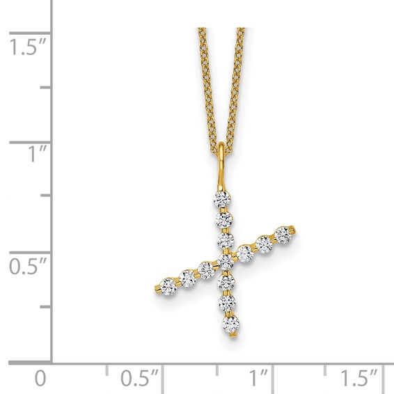 True Origin 14K Yellow Gold 3/8 carat Lab Grown Diamond VS+ F+ Complete Alphabet X Pendant Necklace